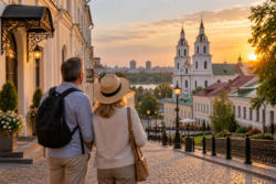 Путешественники на прогулке по историческому городу